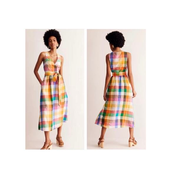 Boden Dresses & Skirts - Boden multicolor gingham linen midi dress